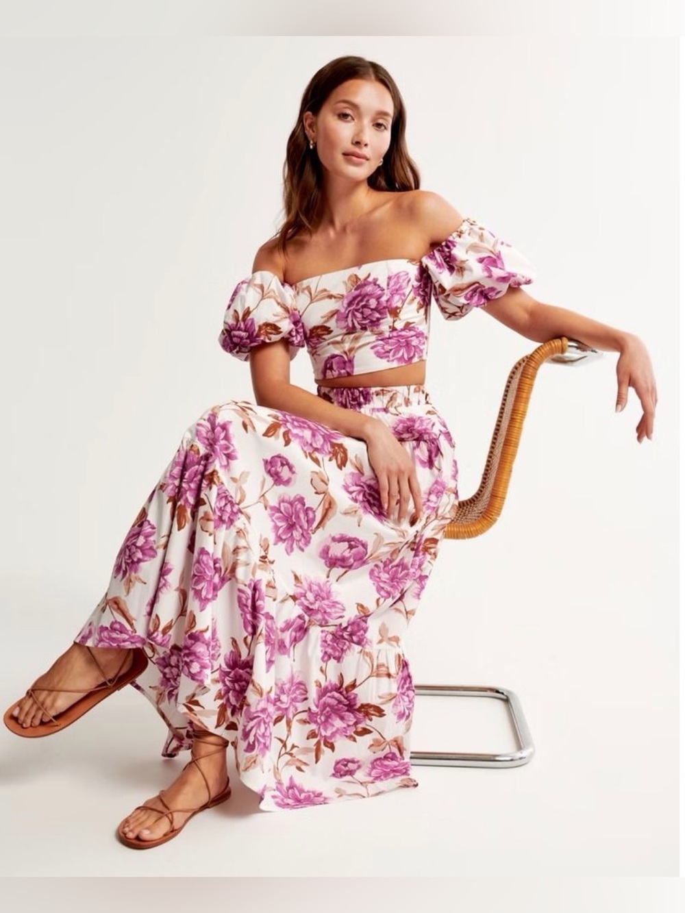 Abercrombie & Fitch White Maxi Skirt with Pink Floral Print